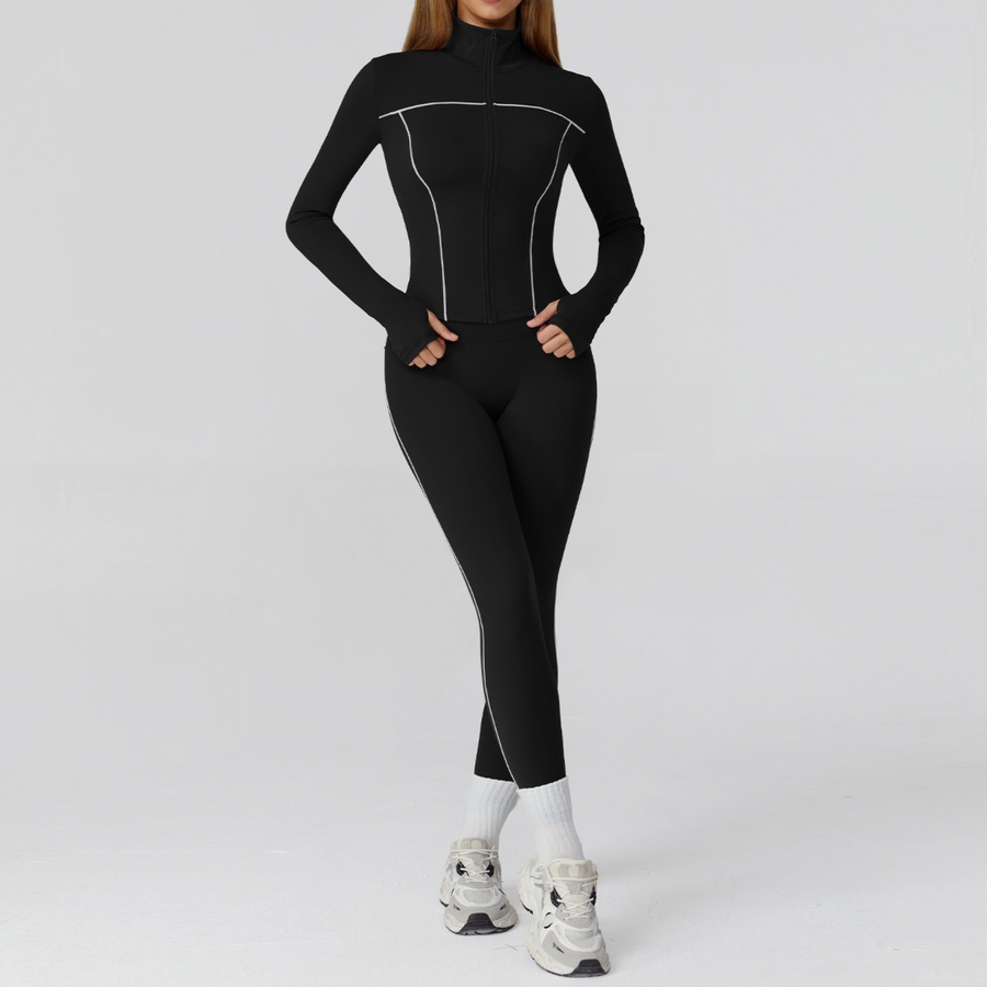 Sporty Chic 3pcs Jacket Legging Set - Black