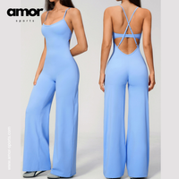 BOLIVIA Cross Back Flared Jumpsuit - Blue Bell
