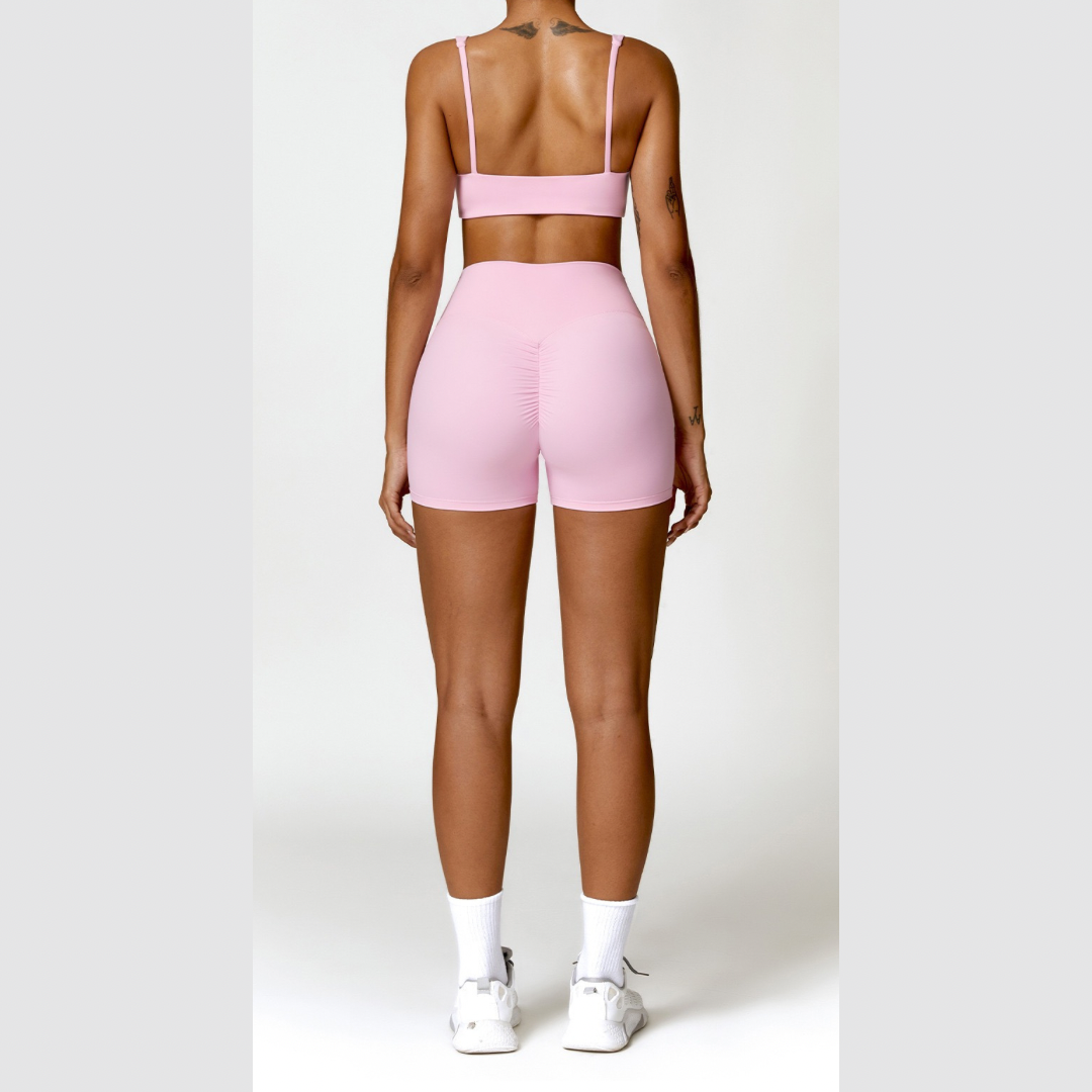 V-Top Scrunched Short Set - Ροζ 