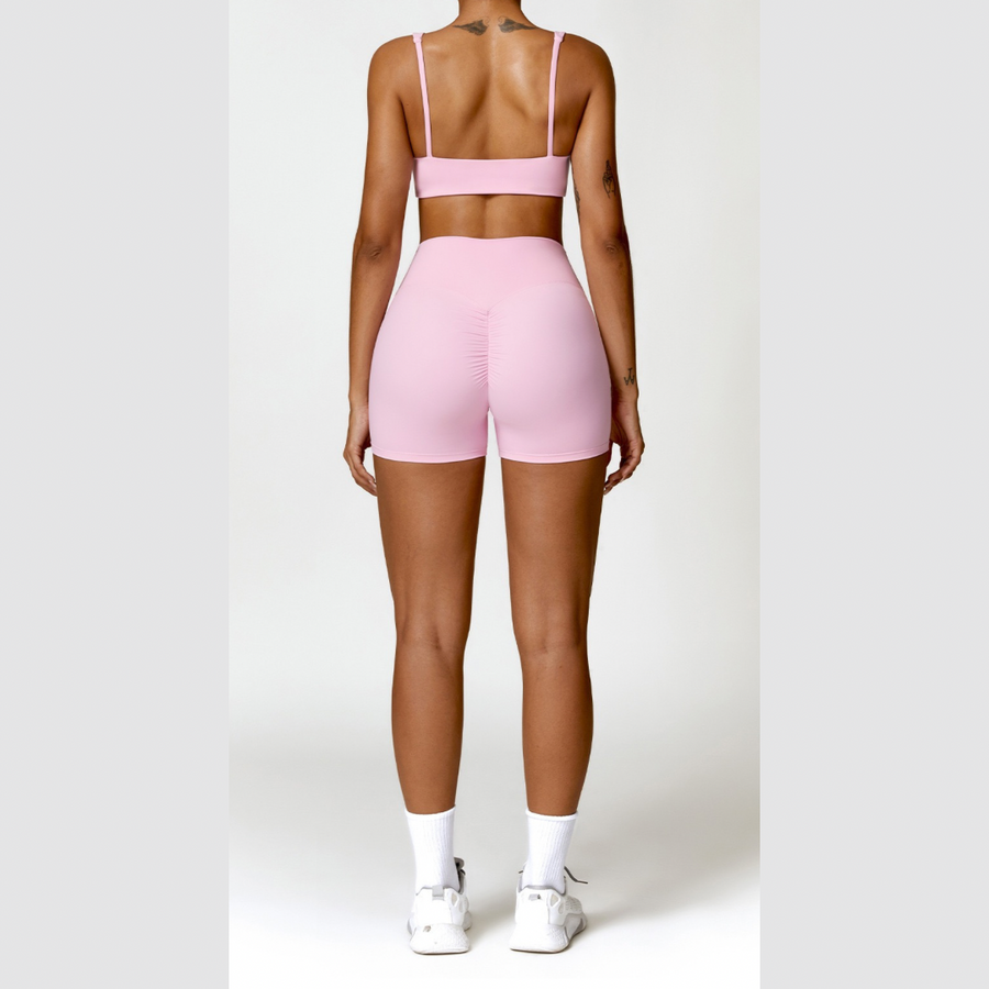 V-Top Scrunched Short Set - Ροζ 