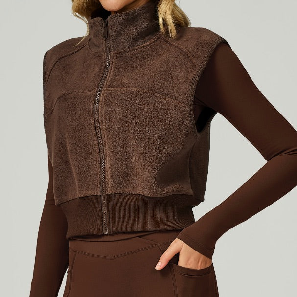 Cozy Winter Fleece Lined Vest Top - Coffee