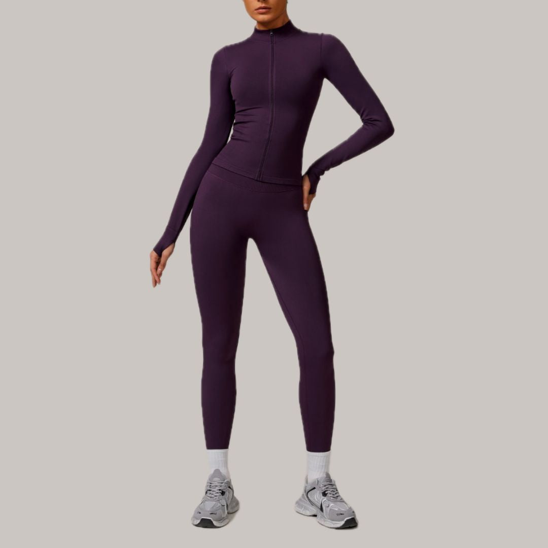 Sleek Seamless 3pcs Jacket Legging Set - Purple