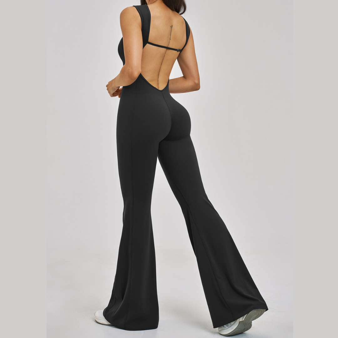 NINA Open Back Flare Jumpsuit - Black