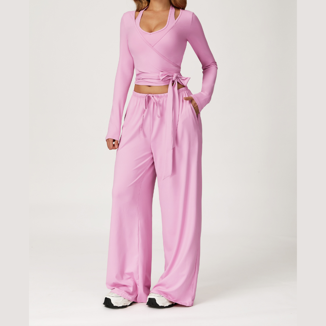 Aspasia Vest Top Flared Legging Set - Pink