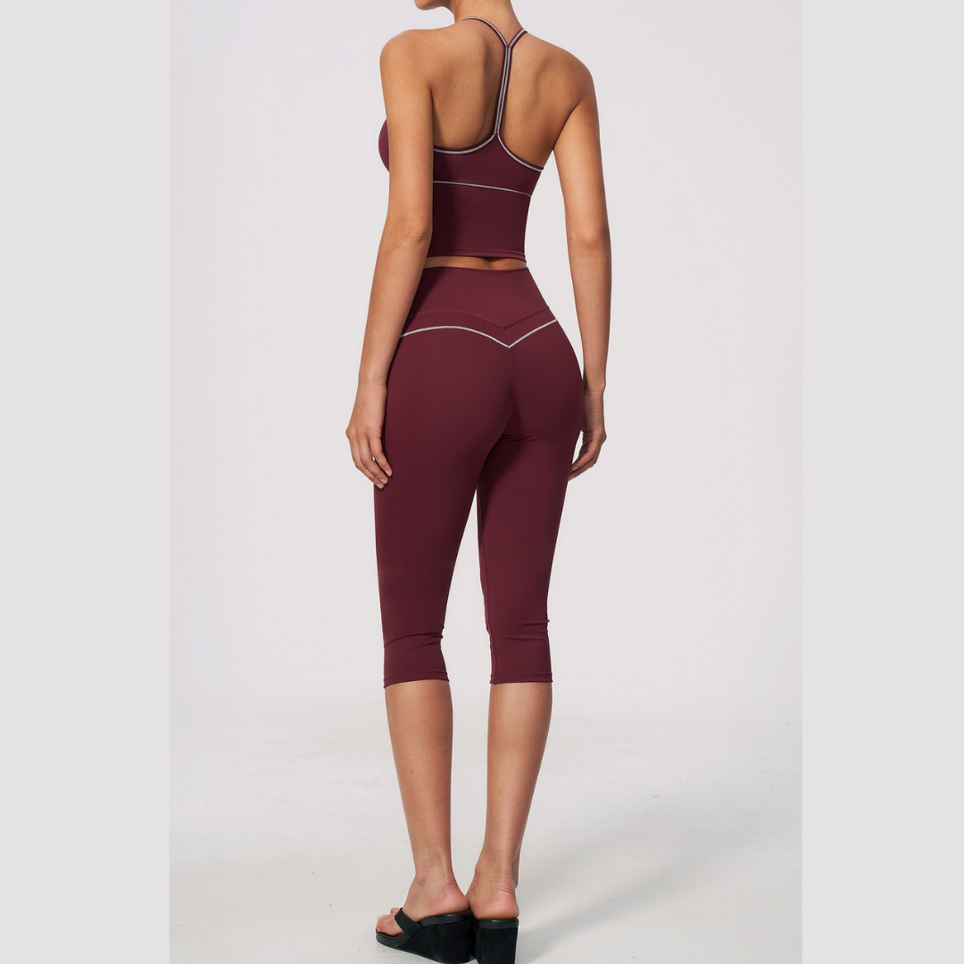 Andy Strappy Cropped Legging Set - Burgundy