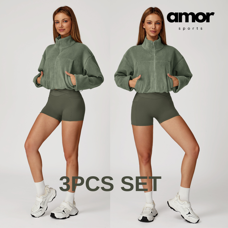 3pcs Coral Fleece Jumper Active Set - Green
