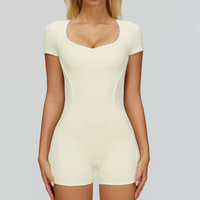 Nina Open-Back Short Sleeve Sport Romper - Cream
