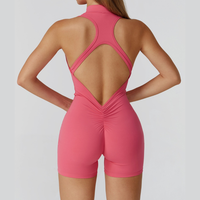 Stylish Zipper Scrunched Romper - Hot Coral