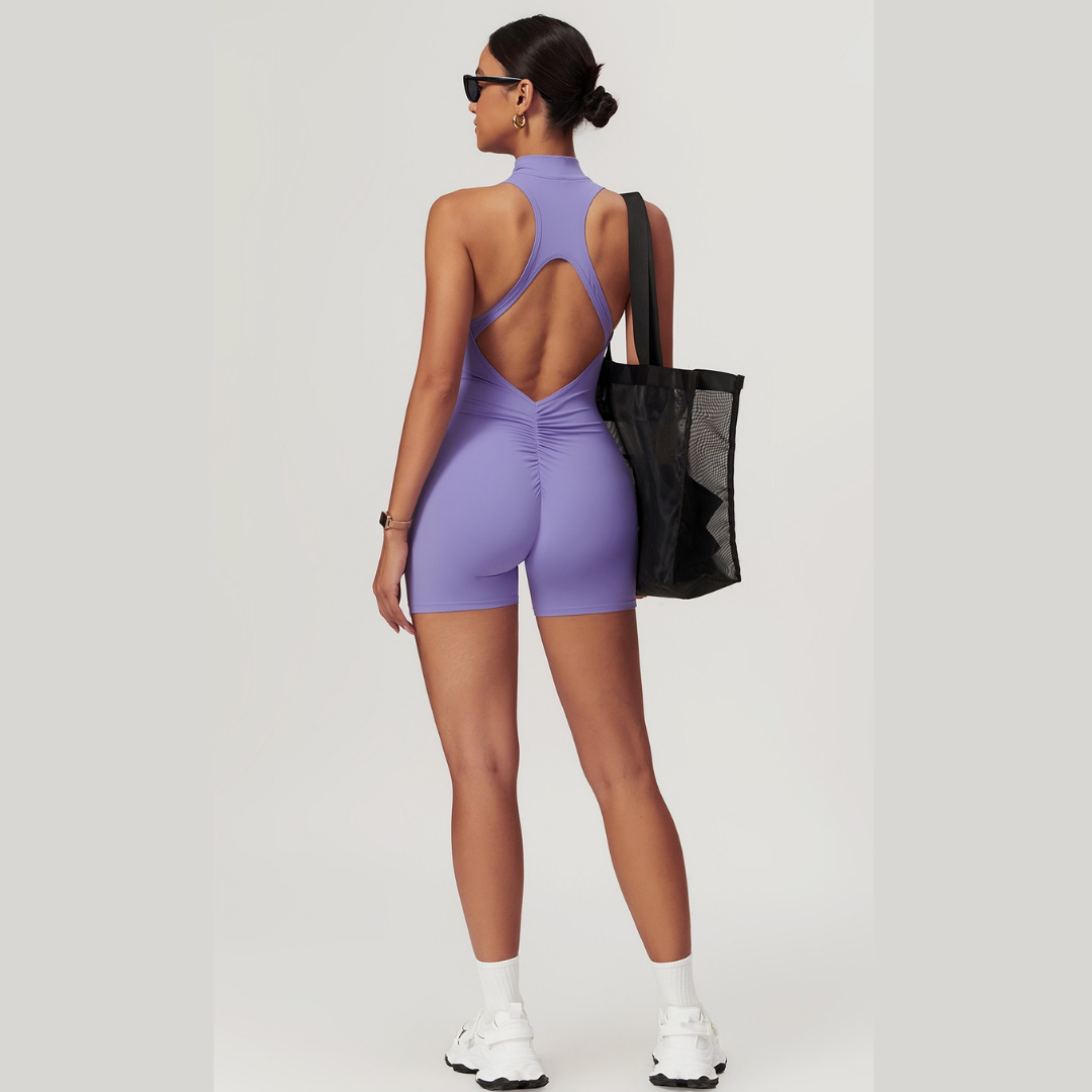 Elegante tuta con cerniera e arricciatura - Lavanda