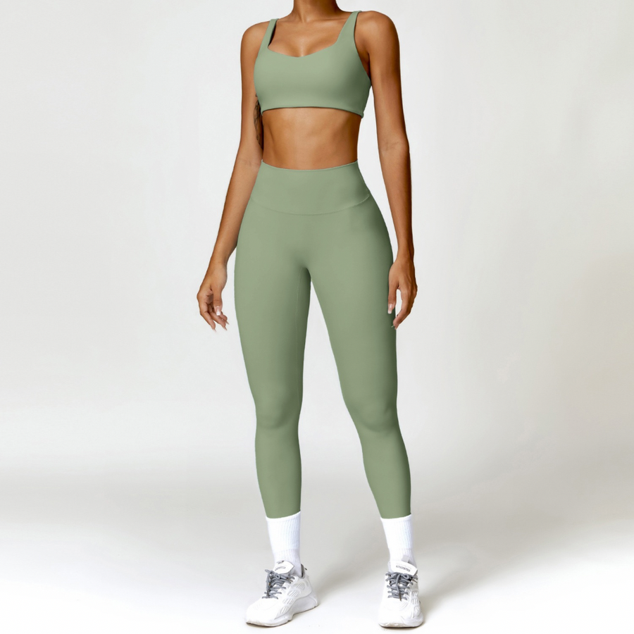 V-Top Skinny Scrunched Legging Set - Green