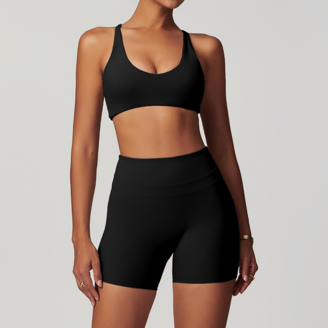 STELLA X-Back Crop Top Short Set - Black