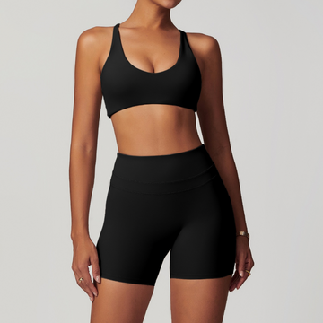 STELLA X-Back Crop Top Short Set - Black
