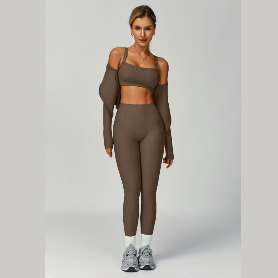 Boni Ribbed Fabric 3pcs Legging Set - Brown