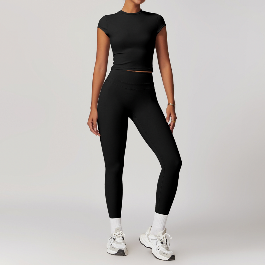 STELLA Short Sleeve Top Legging Set - Black