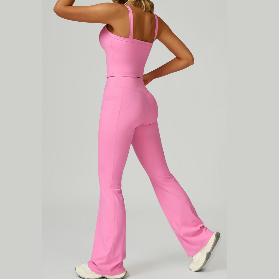 Carly Stylish Vest Top Legging Set - Pink