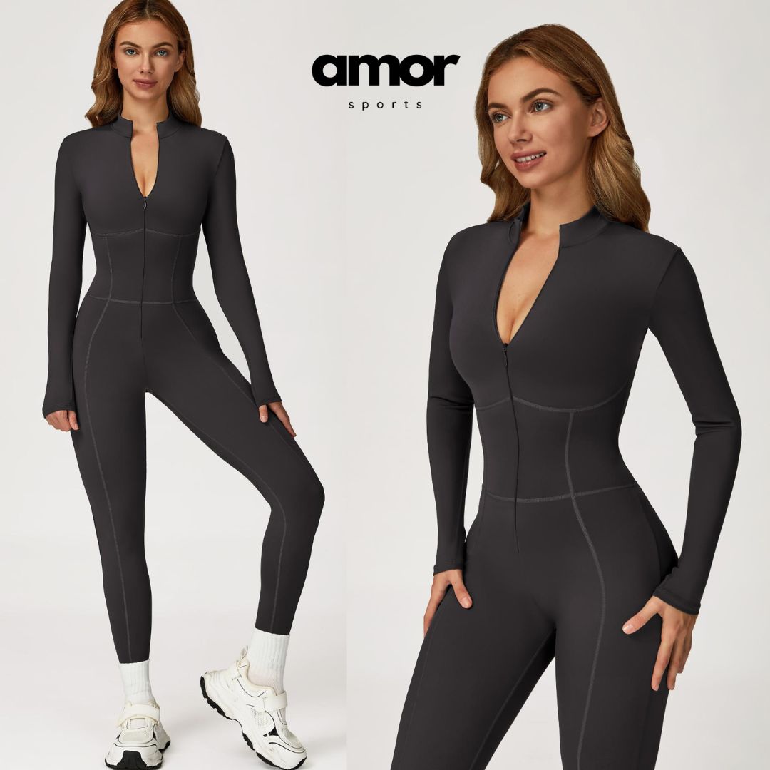 Sculpting Fleece Long-Sleeve Jumpsuit - Dark Grey