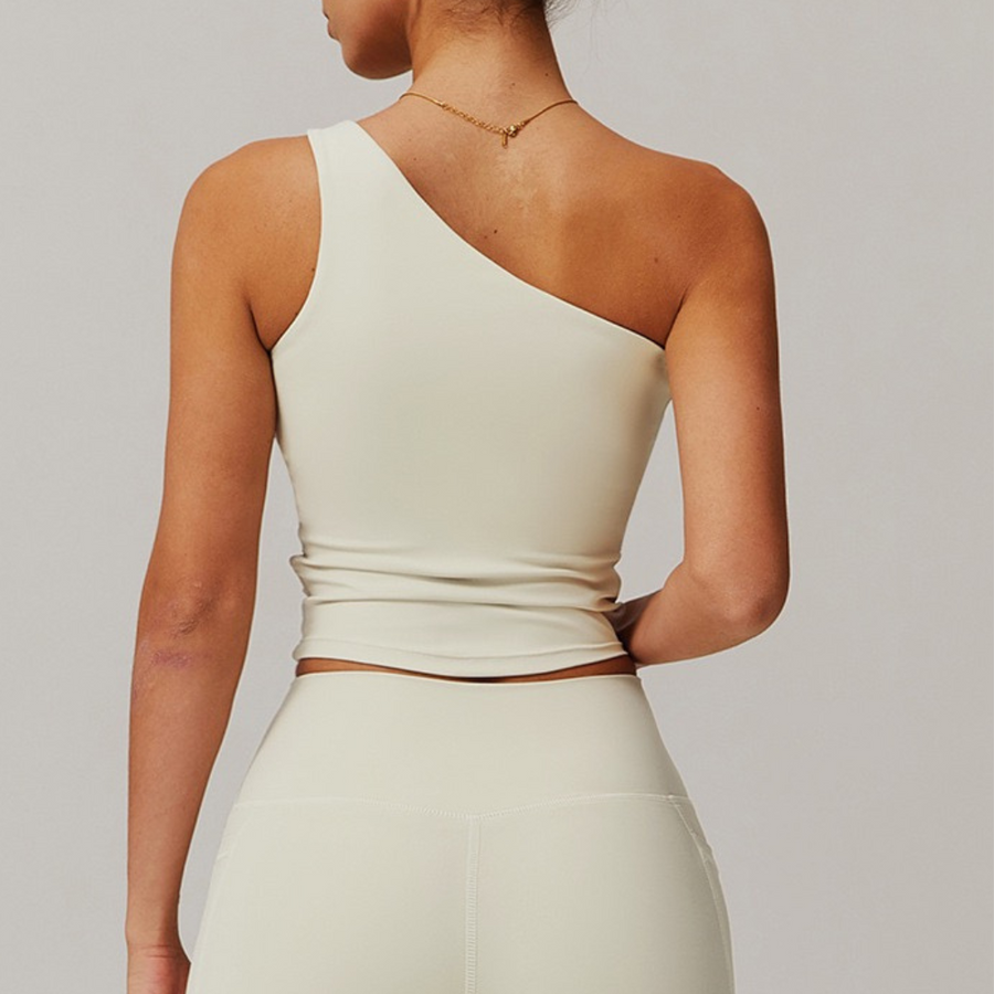 NANA Stylish Single Shoulder Crop Top - Beige