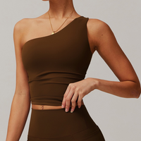 NANA Stylish Single Shoulder Crop Top - Coffee