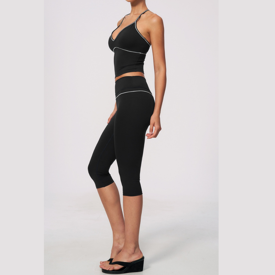 Andy Strappy Cropped Legging Set - Black