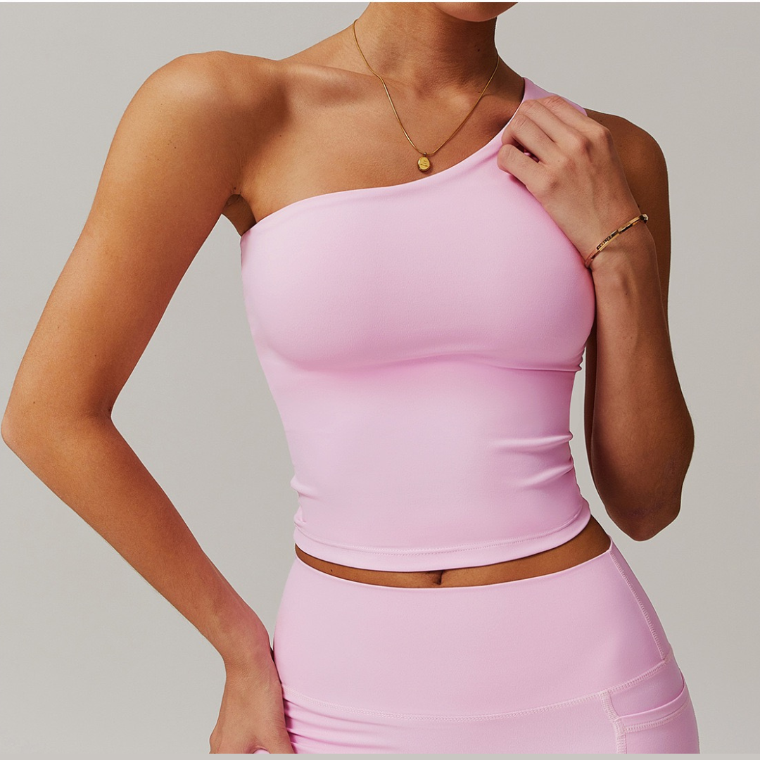 NANA Stylish Single Shoulder Crop Top - Pink
