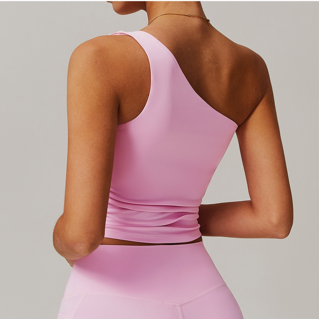 NANA Stylish Single Shoulder Crop Top - Pink