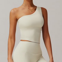 NANA Stylish Single Shoulder Crop Top - Beige