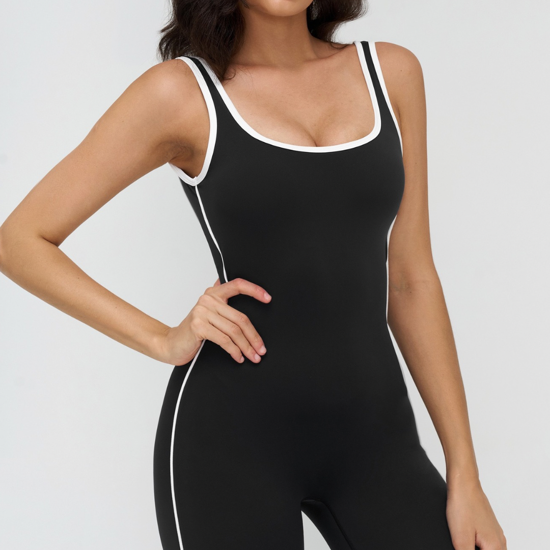 Celin Stylish Back Deep-V Jumpsuit - Black