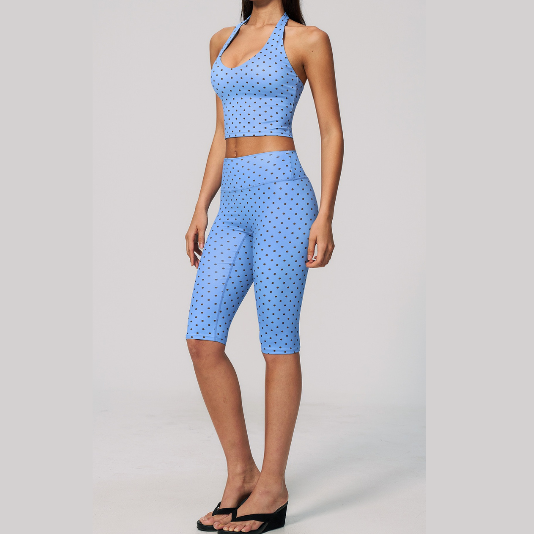 Polka Dot Elegant Cropped Legging Set - Blue