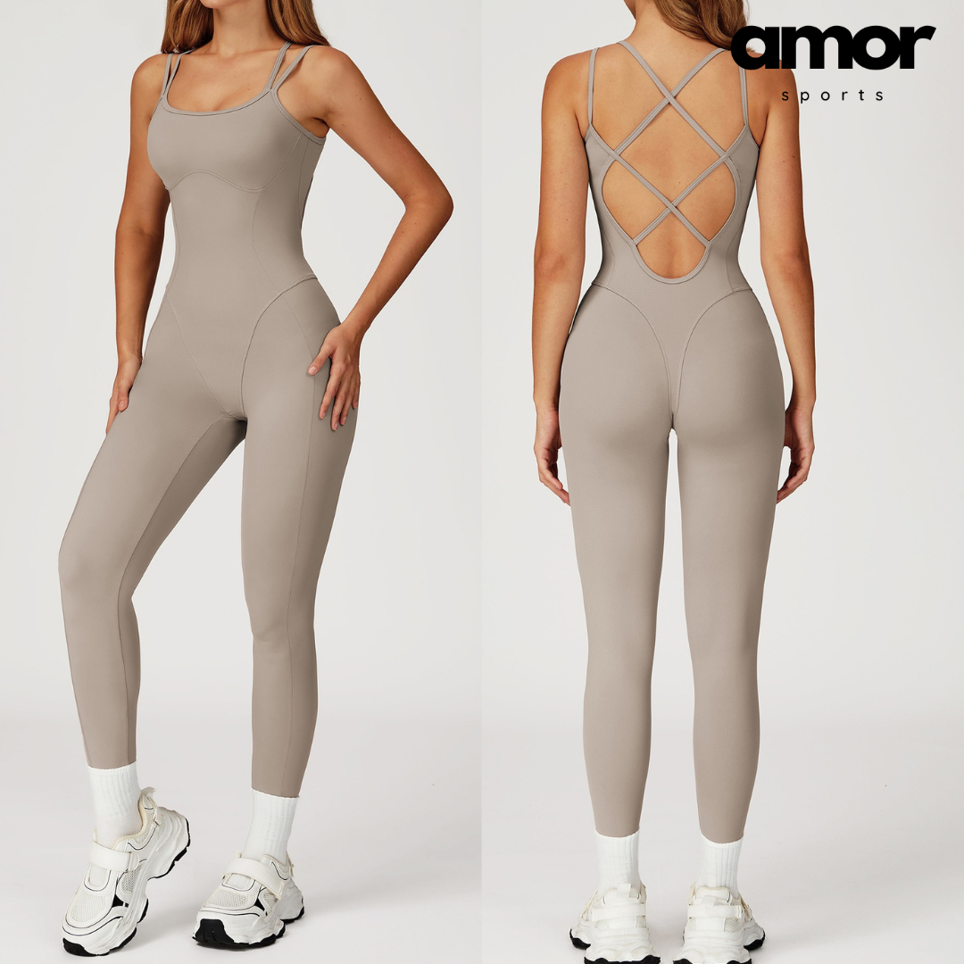 DIVA Cross-Back Sculpt Jumpsuit - Beige