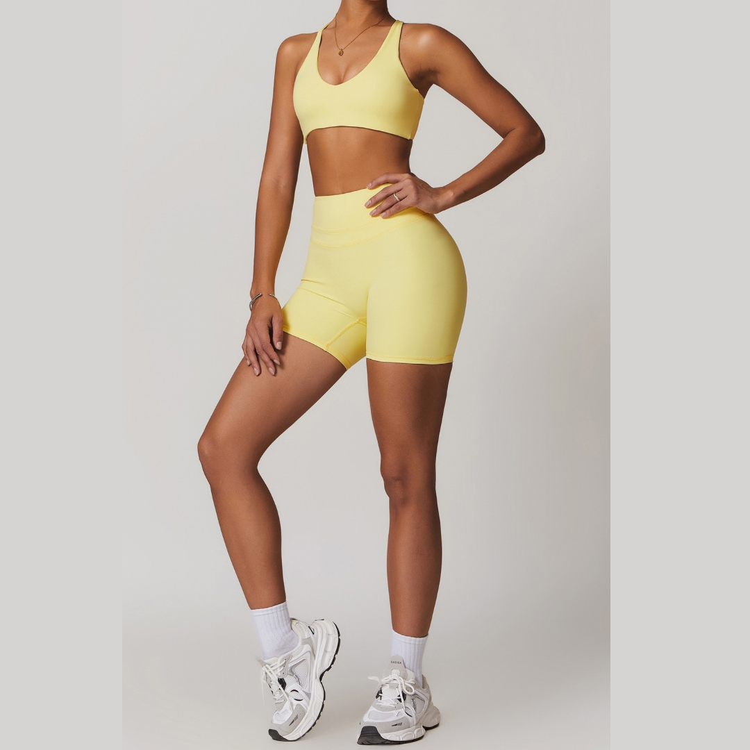 STELLA X-Back Crop Top Short Set - Yellow