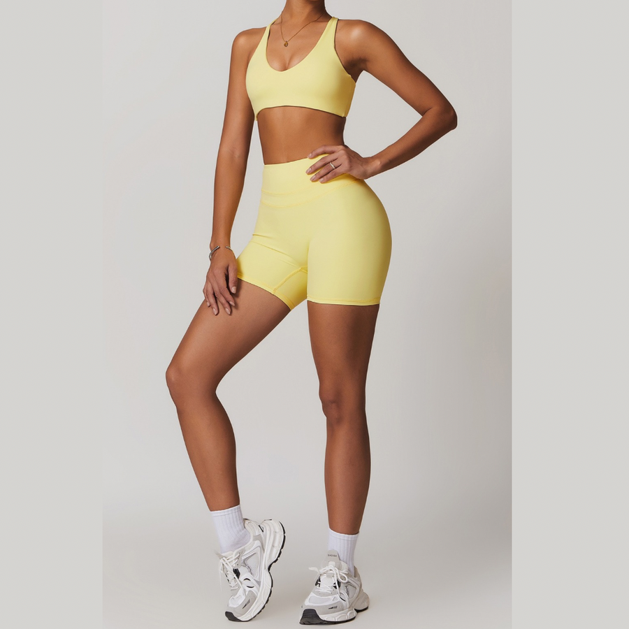 STELLA X-Back Crop Top Short Set - Yellow