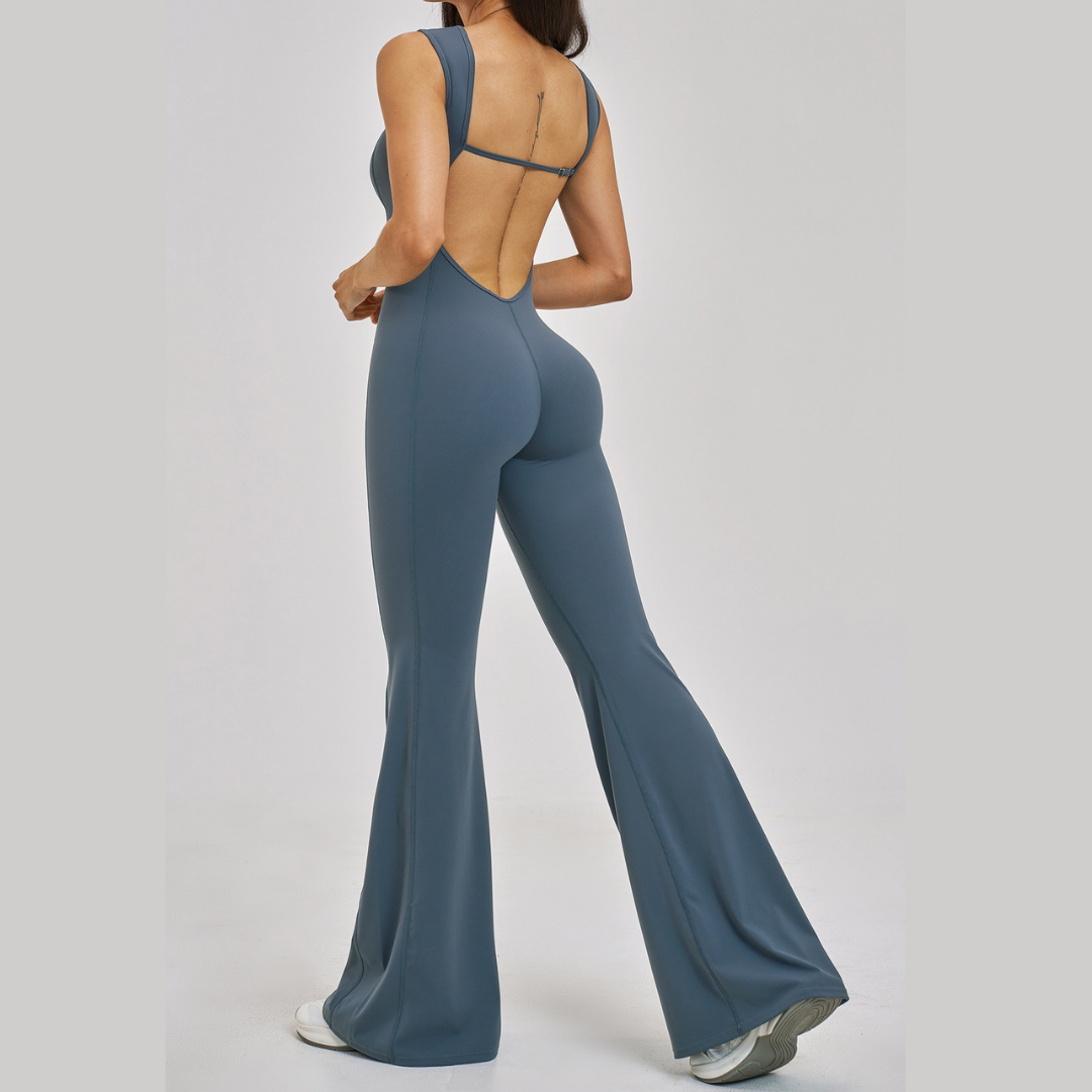 NINA Open Back Flare Jumpsuit - Greyish Blue