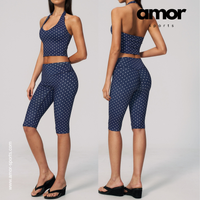 Polka Dot Elegant Cropped Legging Set - Navy