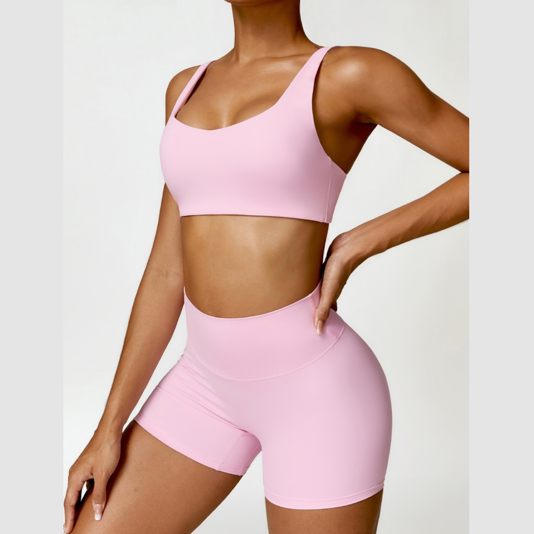 V-Top Scrunched Short Set - Ροζ 