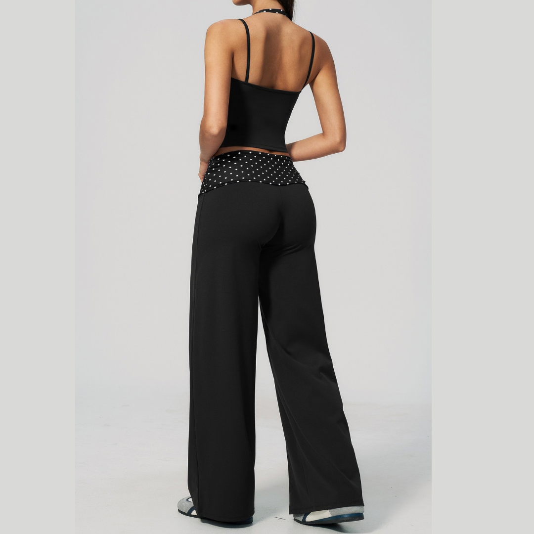 ENA Polka Dot Flared Legging Set - Black
