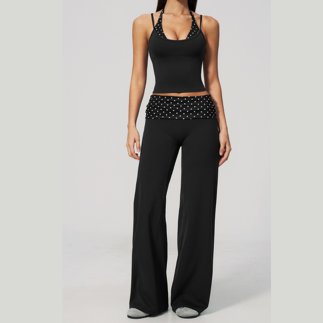 ENA Polka Dot Flared Legging Set - Black