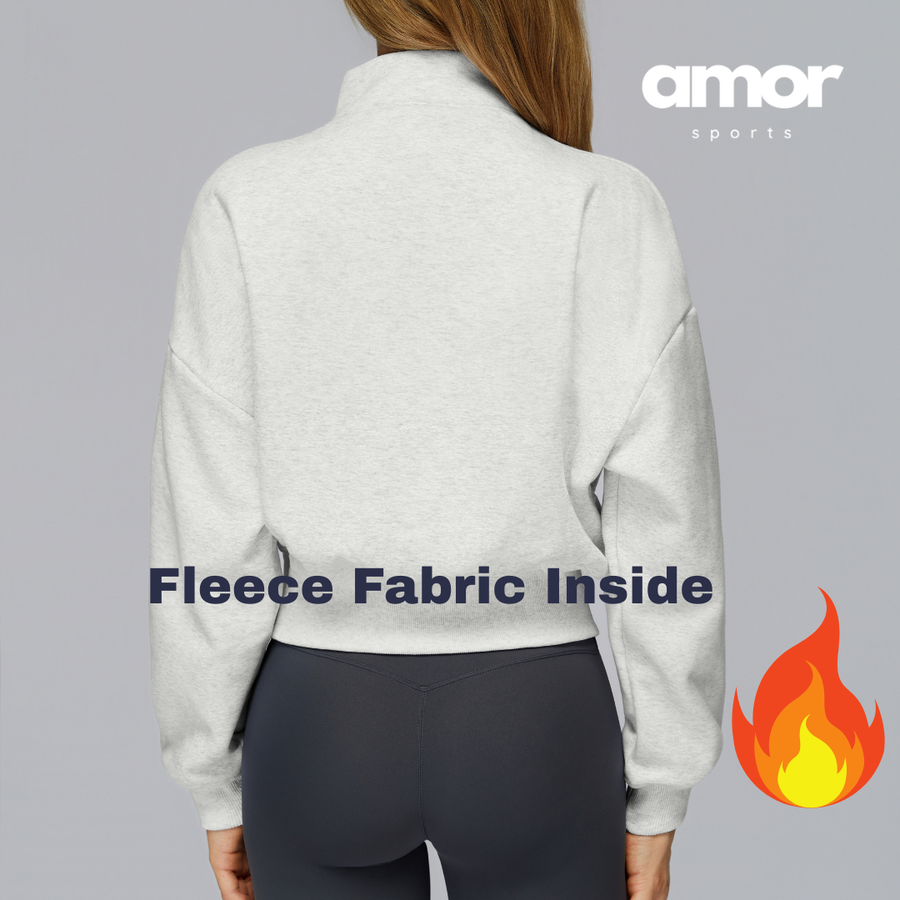 Classic Stylish Big Zip Winter Jumper - White Grey