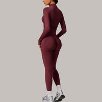 Sleek Seamless 3pcs Jacket Legging Set - Burgundy
