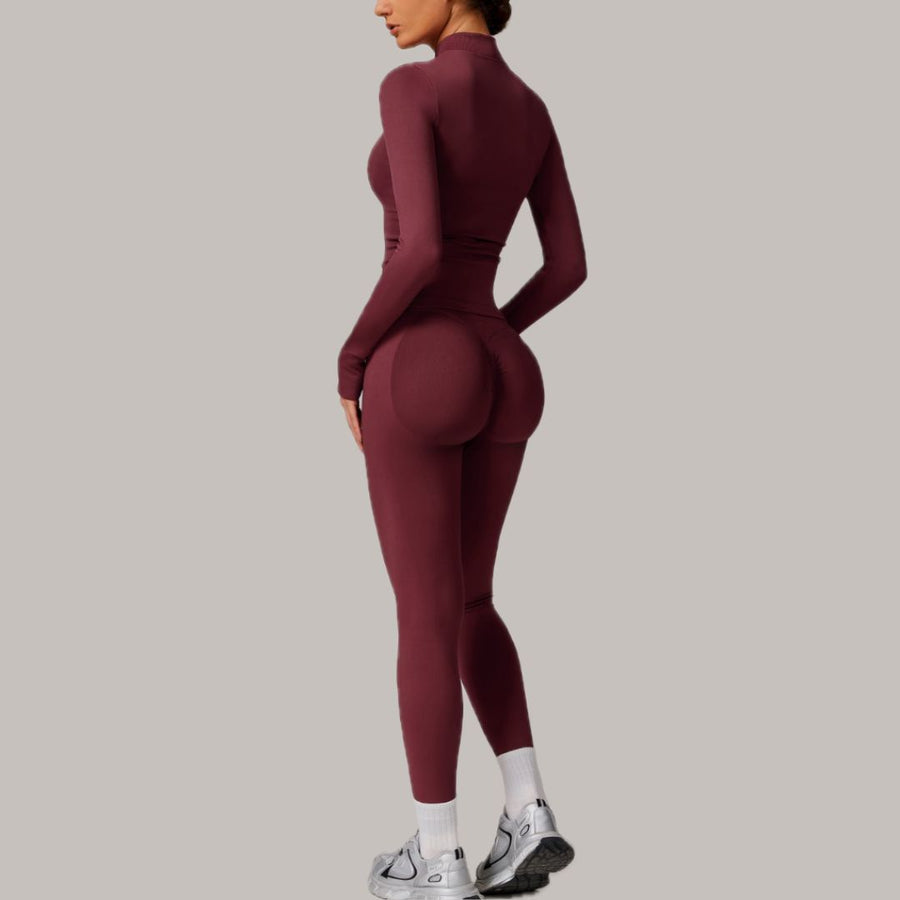 Sleek Seamless 3pcs Jacket Legging Set - Burgundy