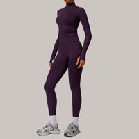 Sleek Seamless 3pcs Jacket Legging Set - Purple