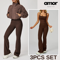 3pcs Coral Fleece Jumper Active Set - Brown