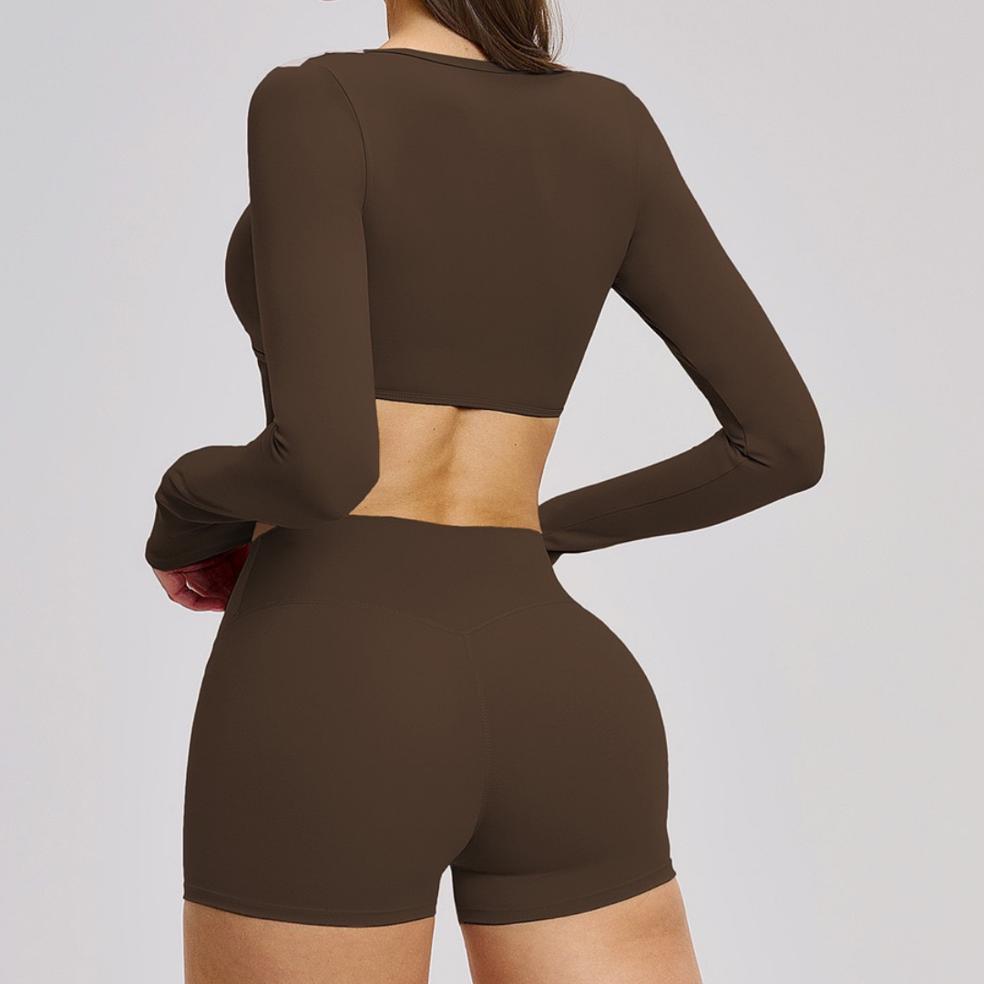 ALICE Contour Long Sleeve Short Set - Dark Coffee