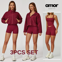 3pcs Coral Fleece Jumper Active Set - Cherry