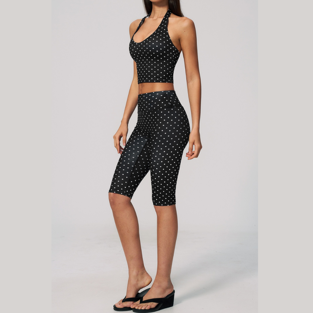 Polka Dot Elegant Cropped Legging Set - Black