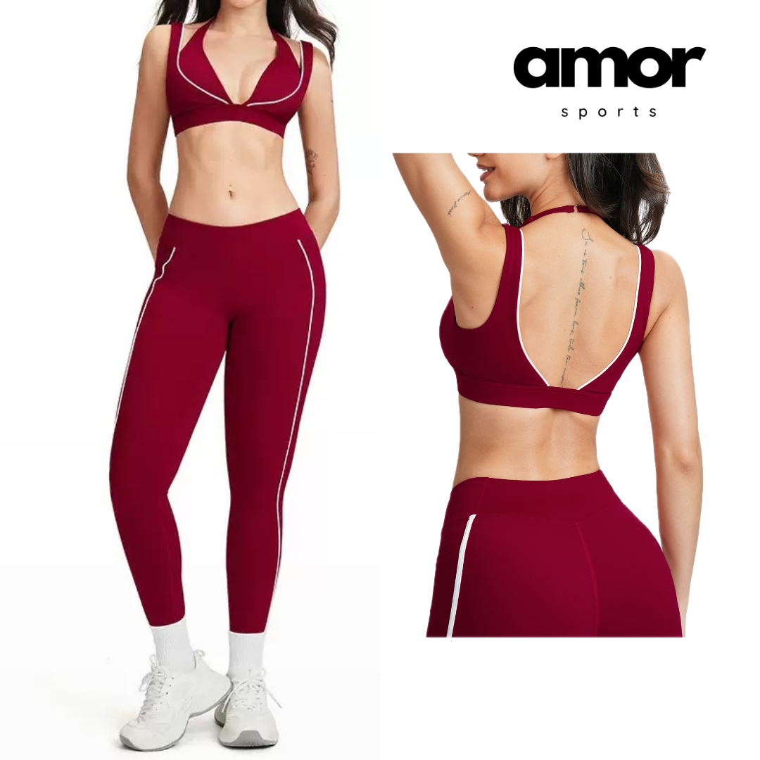 Active Luxe Stylish Legging Set - Cherry Red
