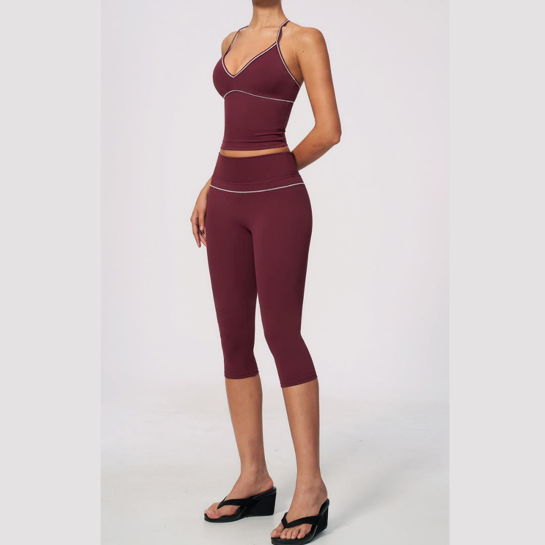 Andy Strappy Cropped Legging Set - Burgundy
