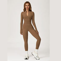 Sculpting Fleece Long-Sleeve Jumpsuit - Brown