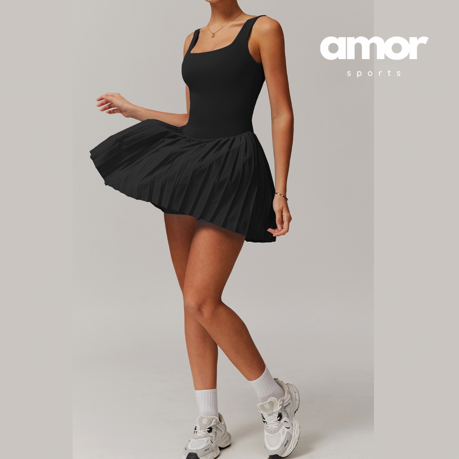 TARA Pleated Skirt Body Dress - Black