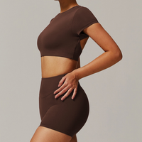 EVA Premium Short Sleeve Top Short Set - Coffee