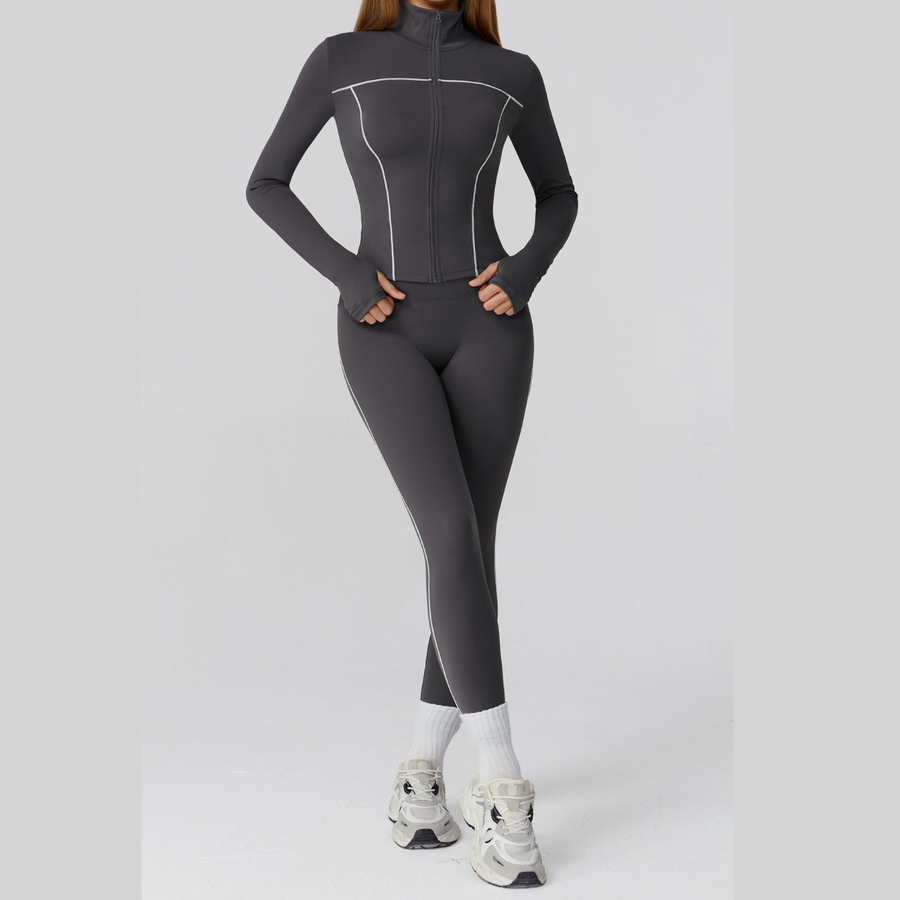 Sporty Chic 3pcs Jacket Legging Set - Dark Grey